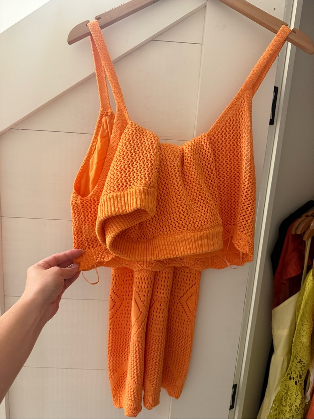 Women's Orange Knit Camisole crop top and Skirt Set